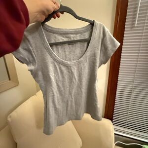 Pilcro Anthro Classic Scoop Neck Women's Tee - Light Gray